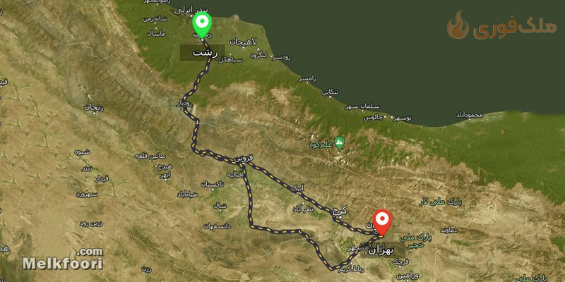 فاصله تهران تا رشت